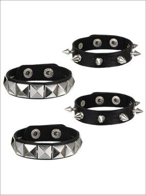 4pc PU Leather Spike Studded Cuff Bracelets Punk Wristband Set